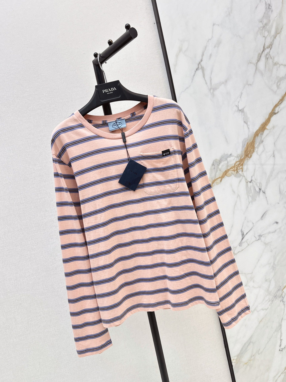 PRADA/26New Early Autumn Pink Striped Long-Sleeve Top
