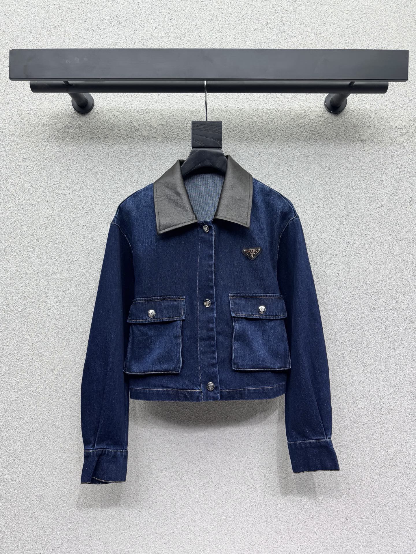 Prada/26Latest Style Leather Collar Denim Jacket