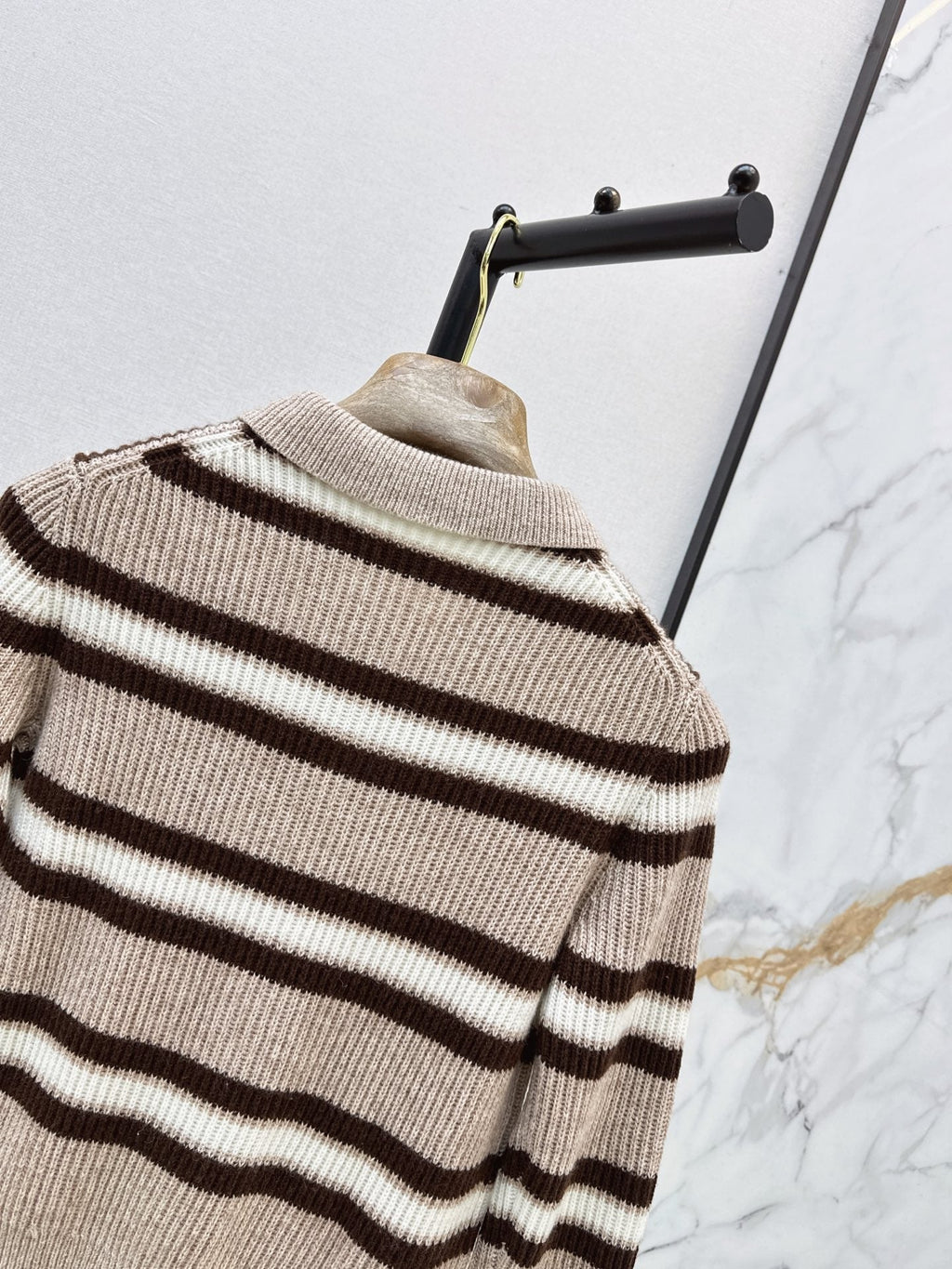 Brunello Cucinelli/26 Early Autumn Latest Color-Block Stripe Collared Cardigan