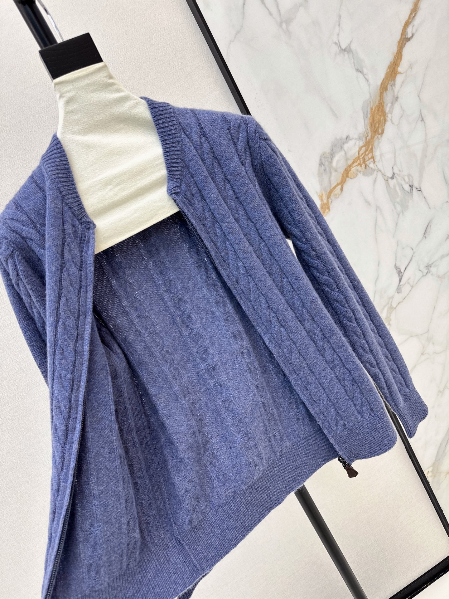 LORO PIANA/26 Fall-Winter Latest Old Money Style Outfit with Cable Knit Zipper Cardigan