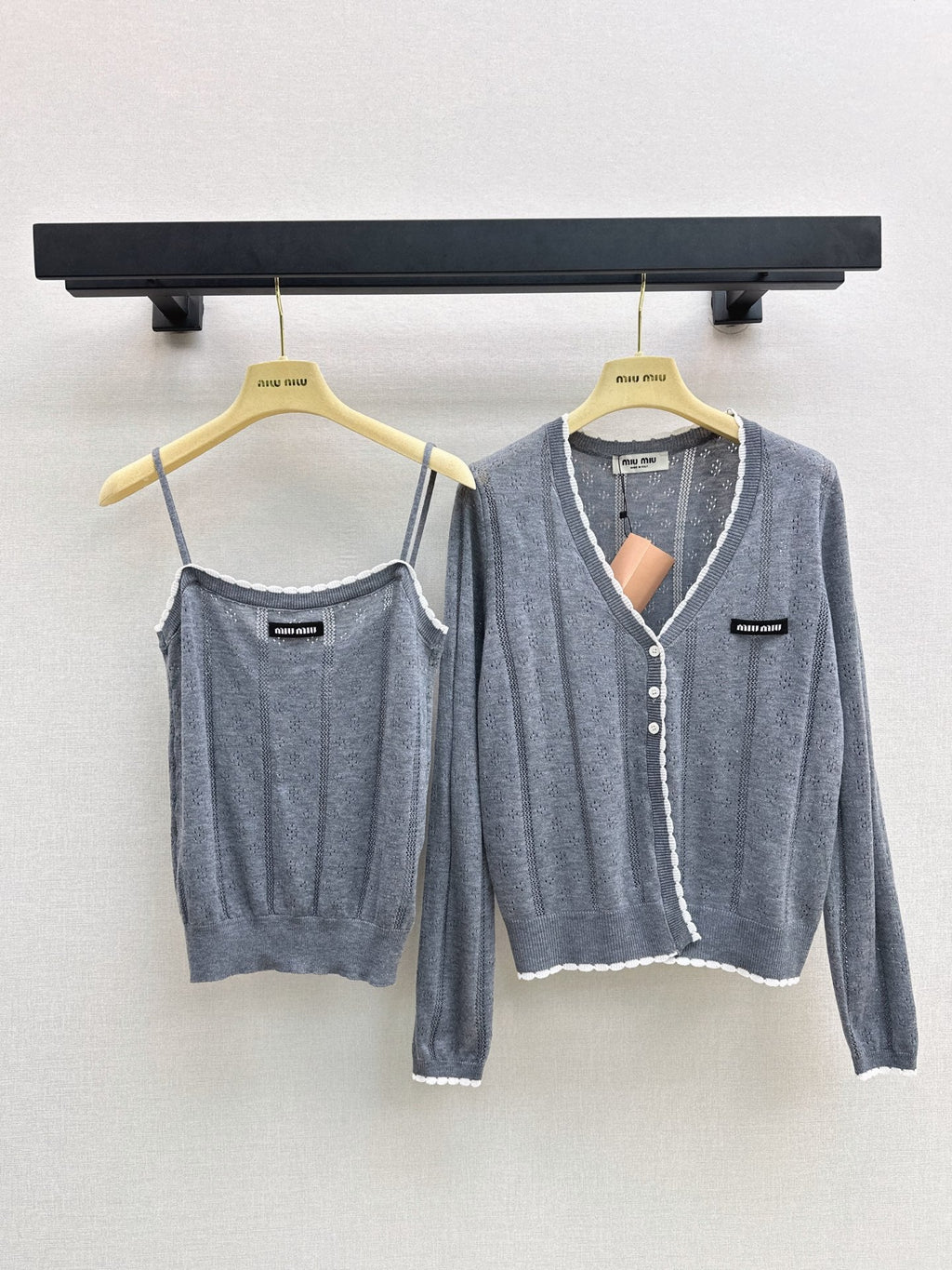 MiuMiu/26 Fall-Winter Latest V-Neck Wool Cardigan + Tiny Camisole