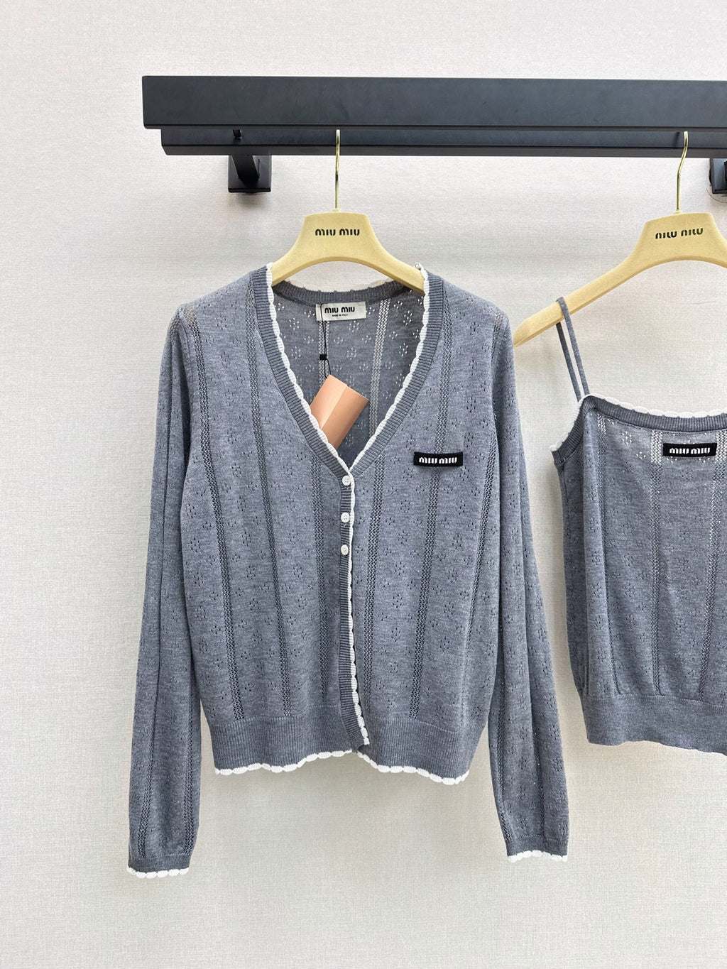 MiuMiu/26 Fall-Winter Latest V-Neck Wool Cardigan + Tiny Camisole