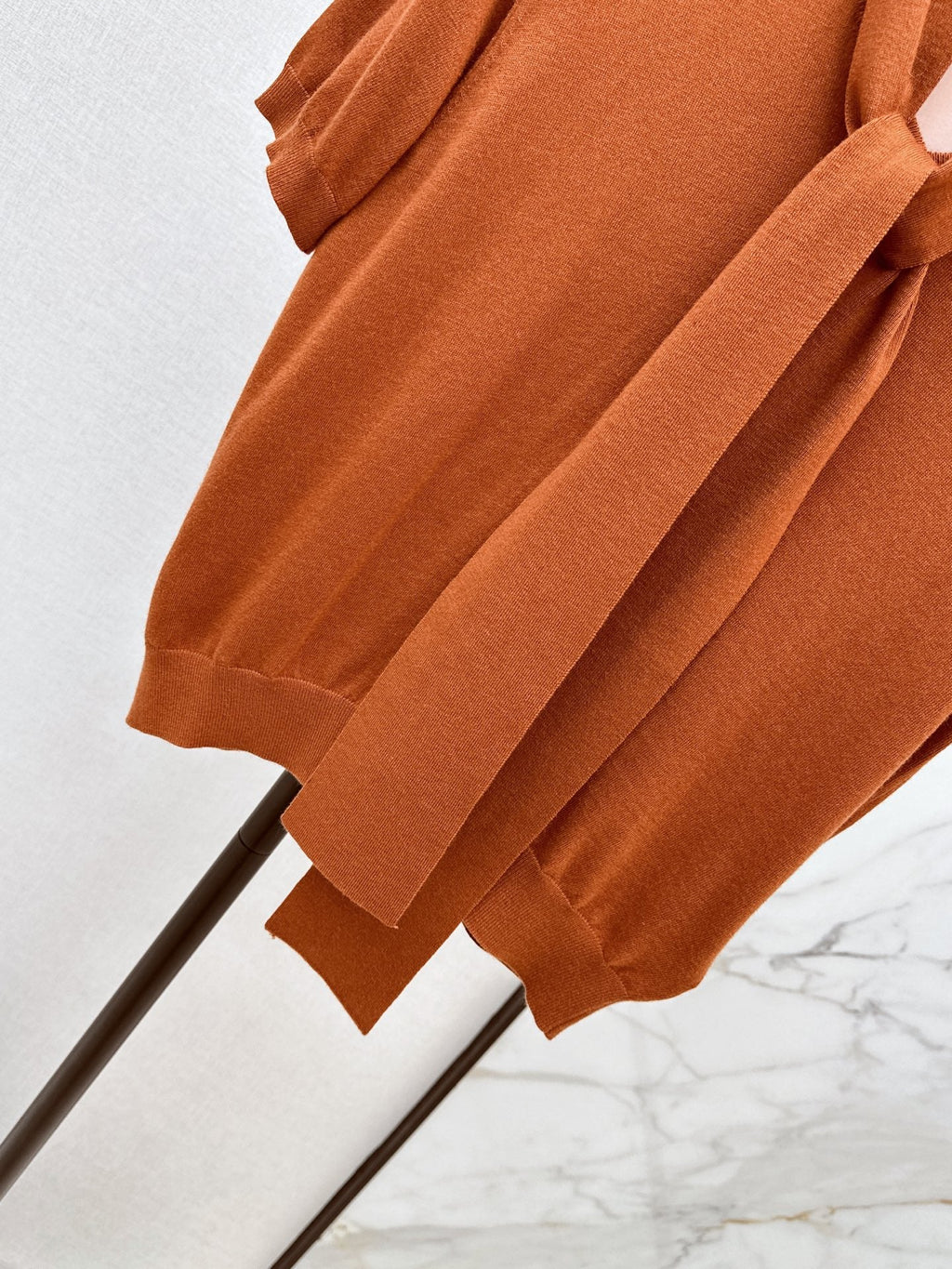 MiuMiu/26 Early Autumn New Caramel Ribbon Short-Sleeve Knit Top
