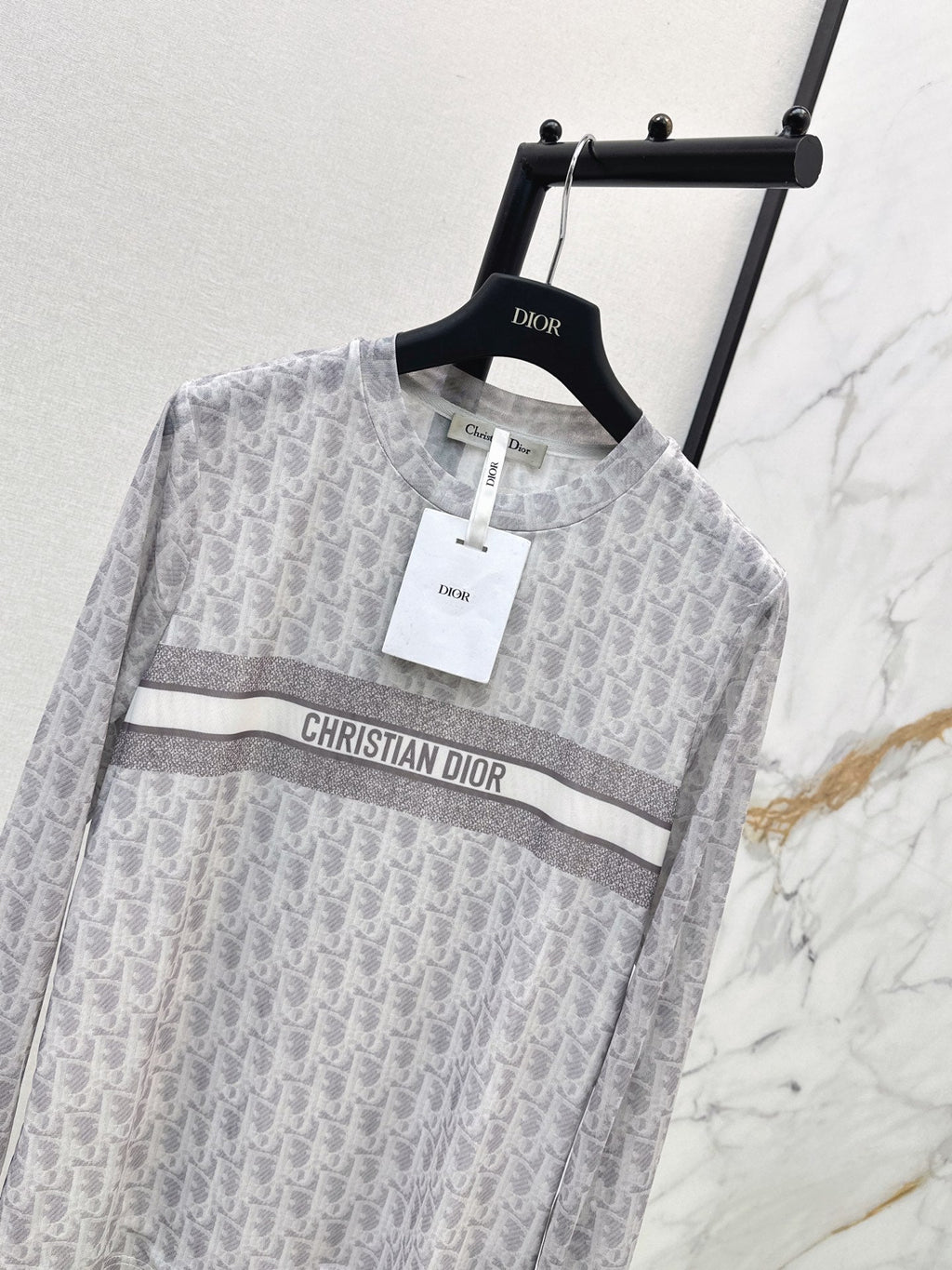 Dior/26 Fall-Winter Latest Letter Print Mesh Long-Sleeve Base Shirt