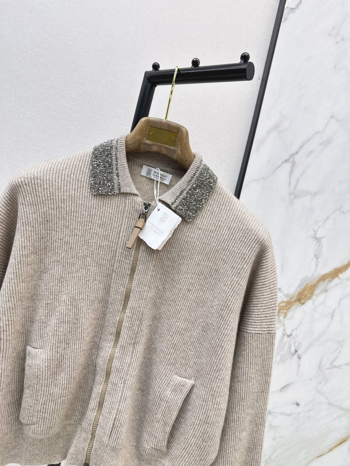 Brunello Cucinelli/26 Autumn/Winter New Pearl-Embellished Collar Knit Cardigan