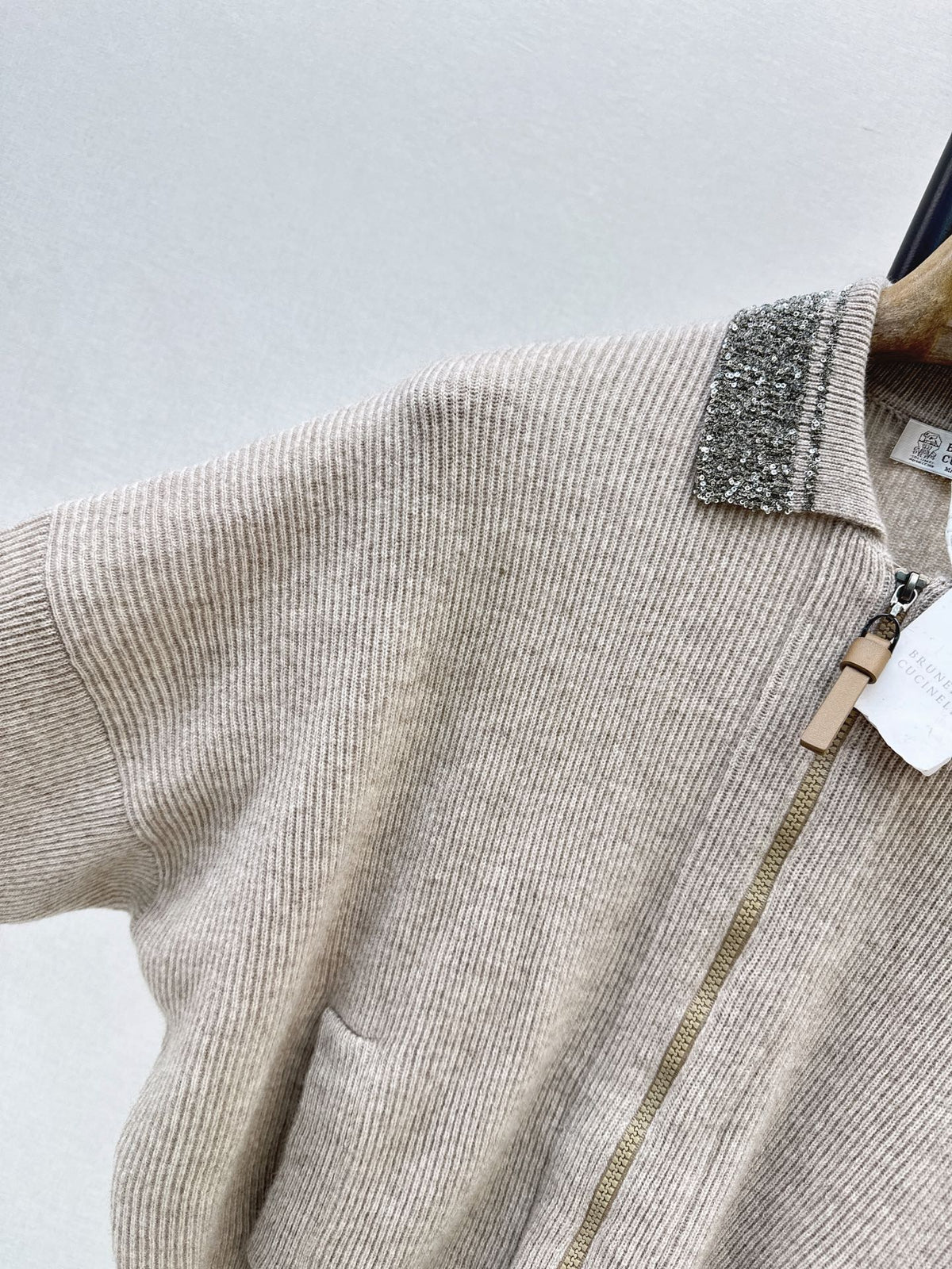 Brunello Cucinelli/26 Autumn/Winter New Pearl-Embellished Collar Knit Cardigan