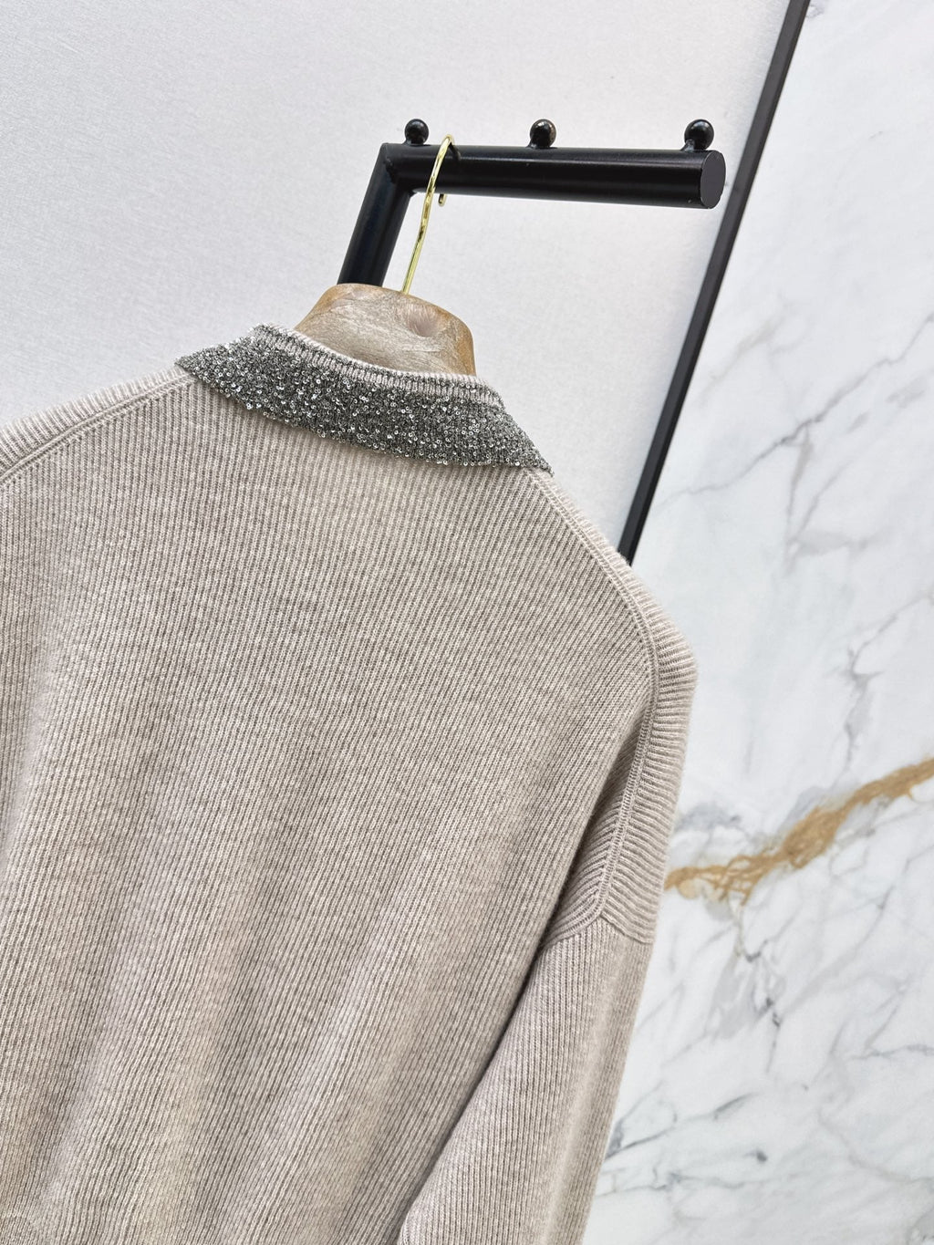 Brunello Cucinelli/26 Autumn/Winter New Pearl-Embellished Collar Knit Cardigan