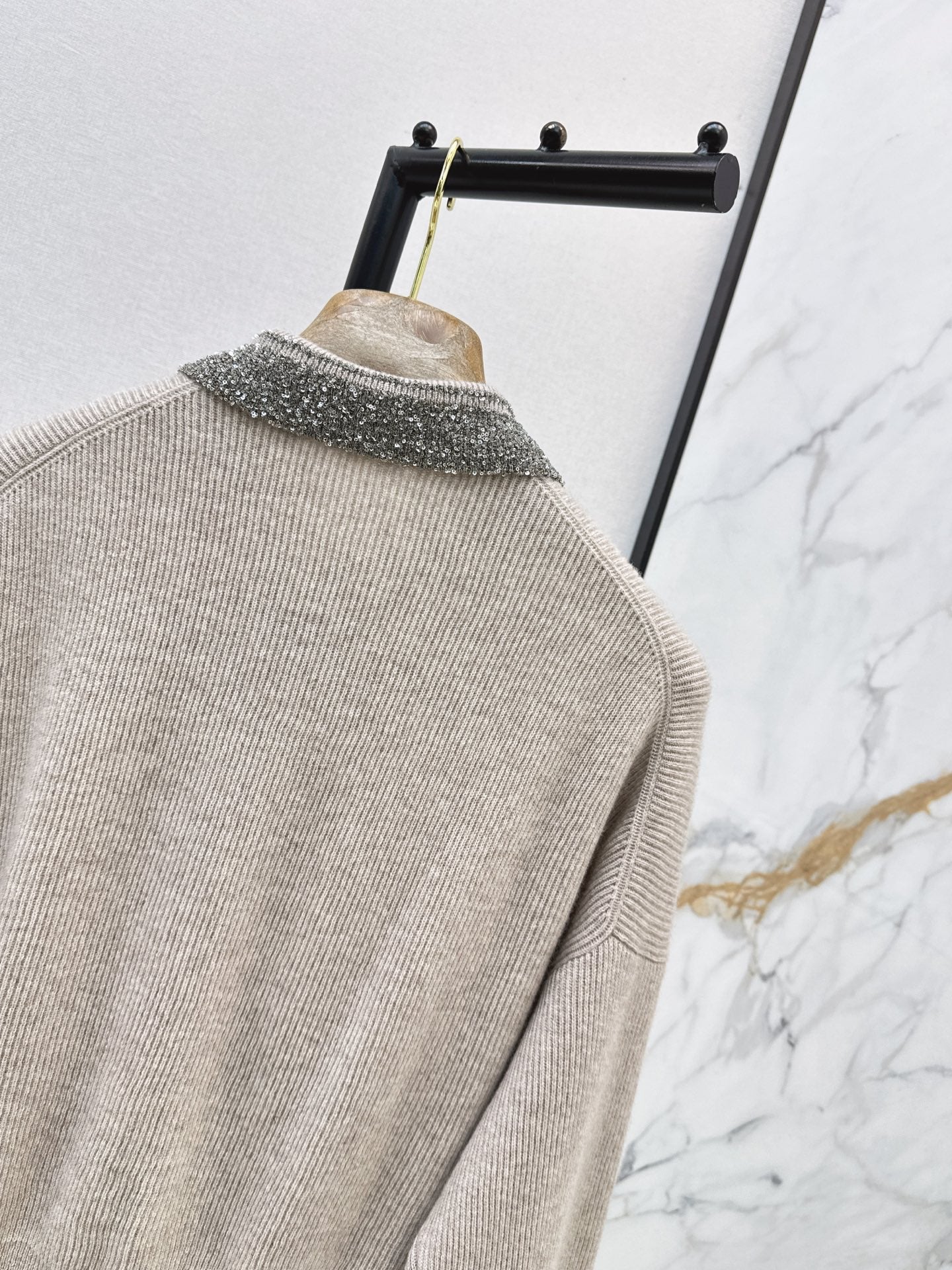 Brunello Cucinelli/26 Autumn/Winter New Pearl-Embellished Collar Knit Cardigan