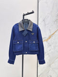 Prada/26 Fall-Winter New Color-Block Denim Jacket with Turn-Down Collar
