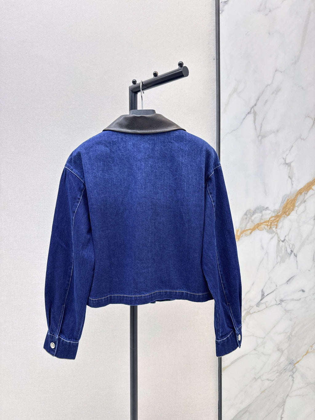 Prada/26 Fall-Winter New Color-Block Denim Jacket with Turn-Down Collar
