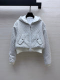 Louis Vuitton/26 Early Autumn Collection Light Gray Tweed Hoodie Zip Jacket