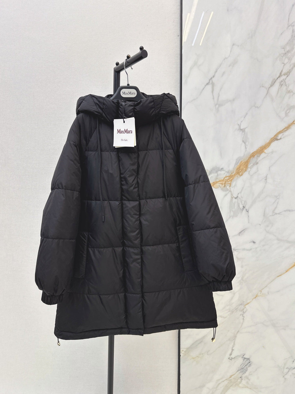 26 Fall/Winter Latest Simple Sleeve Patch Hooded Mid-Length Down Jacket