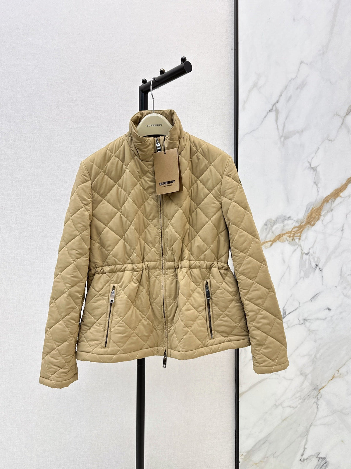 26 Fall/Winter Latest Diamond Quilted Stand Collar Drawstring Cotton Jacket