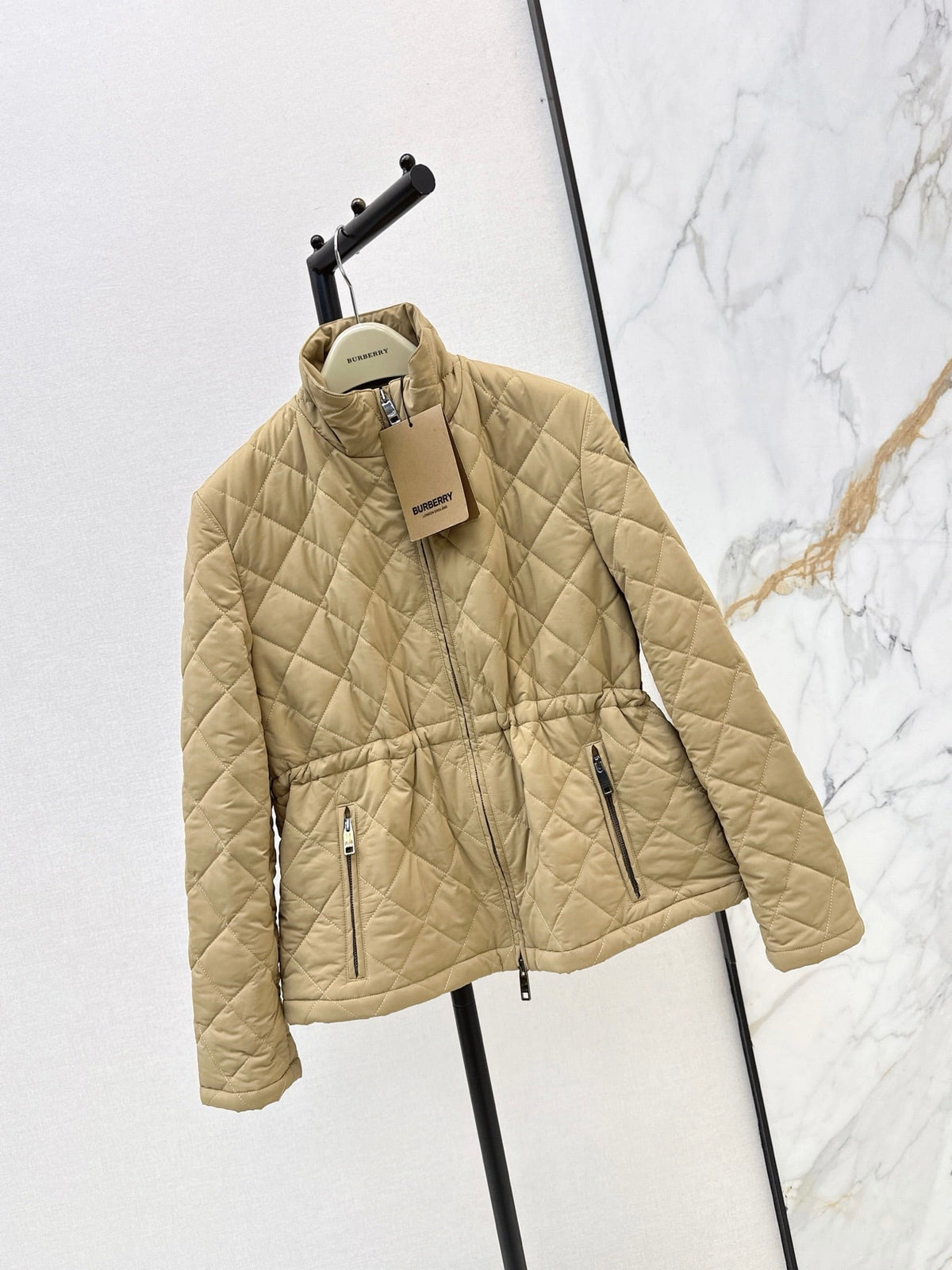 26 Fall/Winter Latest Diamond Quilted Stand Collar Drawstring Cotton Jacket