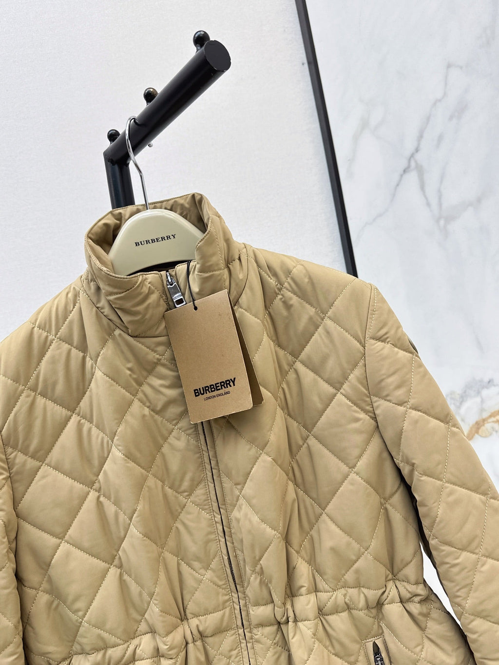 26 Fall/Winter Latest Diamond Quilted Stand Collar Drawstring Cotton Jacket