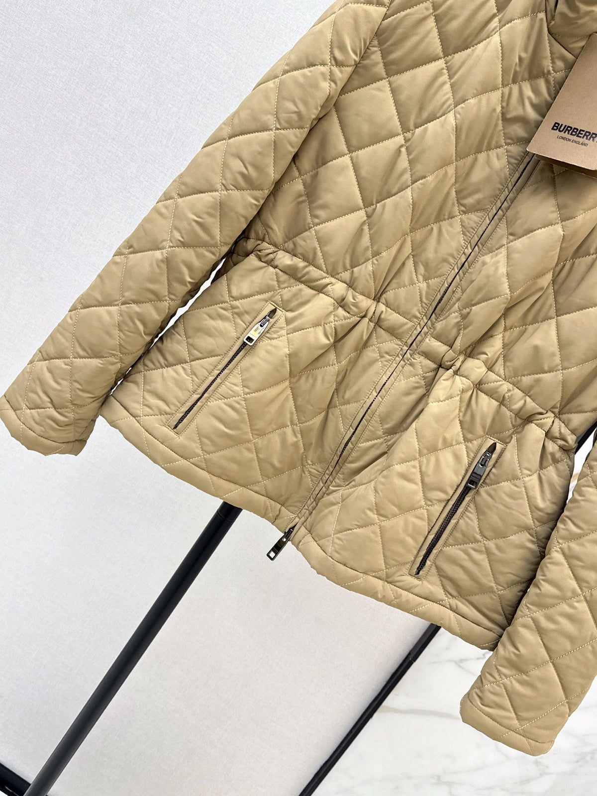 26 Fall/Winter Latest Diamond Quilted Stand Collar Drawstring Cotton Jacket