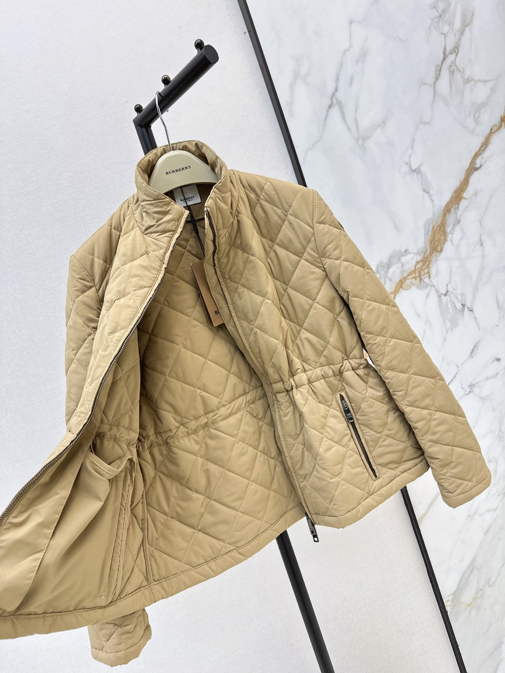 26 Fall/Winter Latest Diamond Quilted Stand Collar Drawstring Cotton Jacket