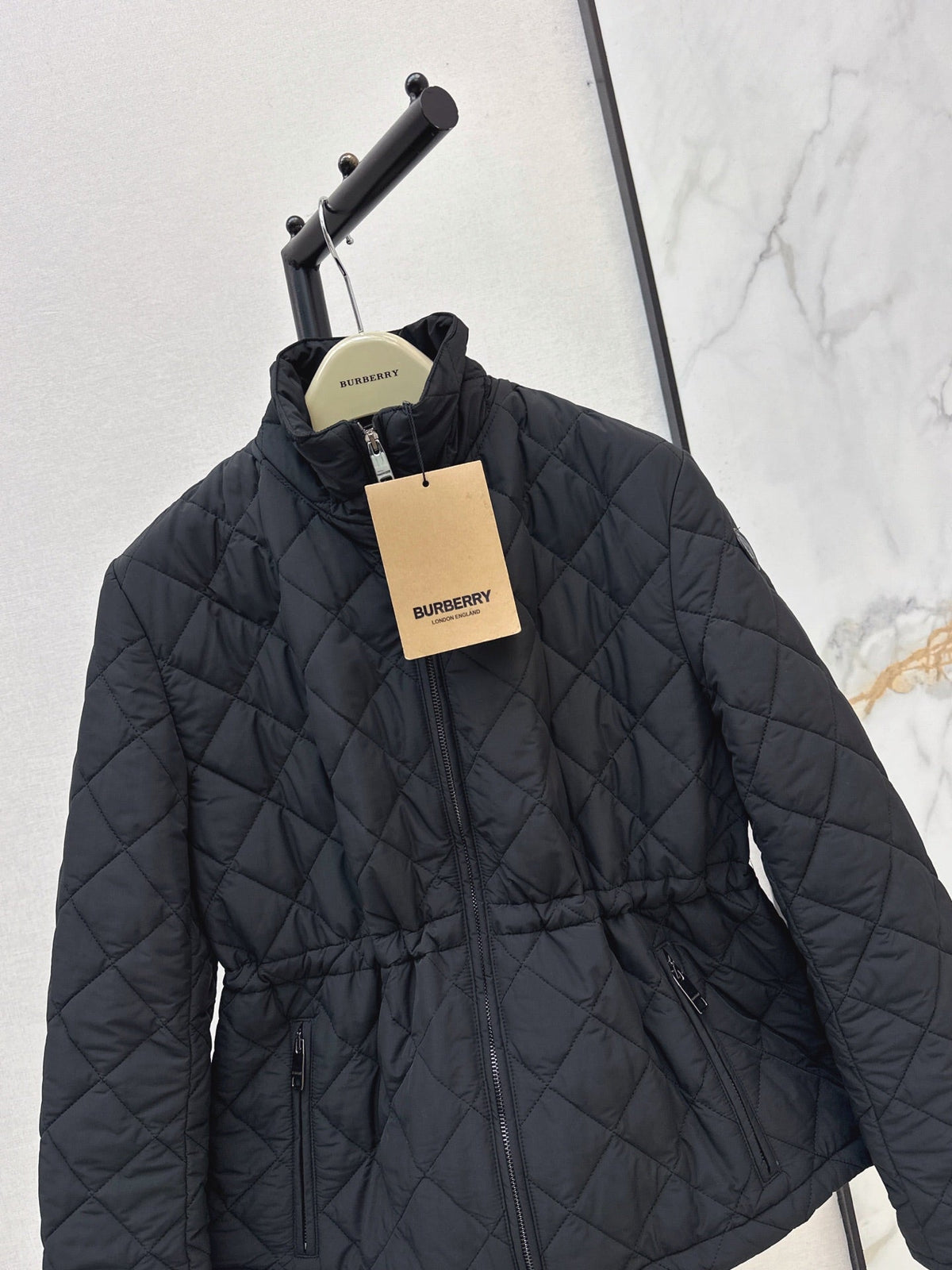 26 Fall/Winter Latest Diamond Quilted Stand Collar Drawstring Cotton Jacket
