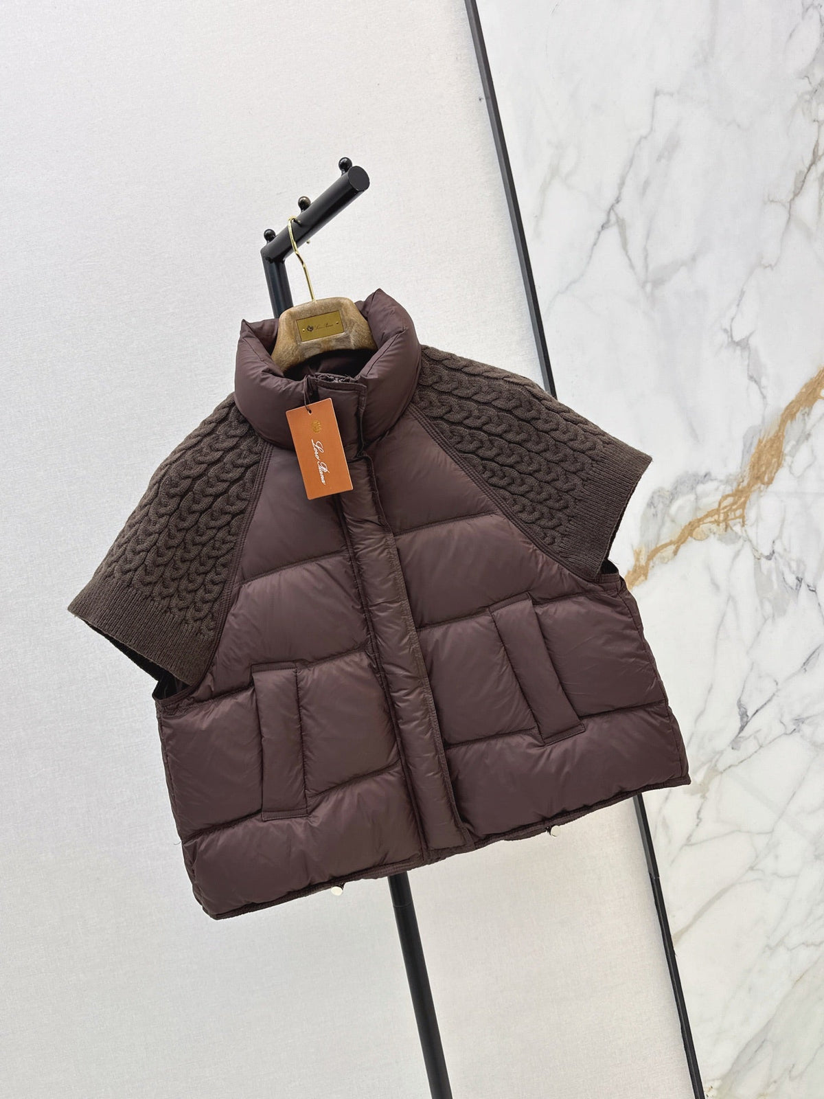 26 Fall/Winter New Wool Knit Patchwork Short-Sleeve Down Jacket