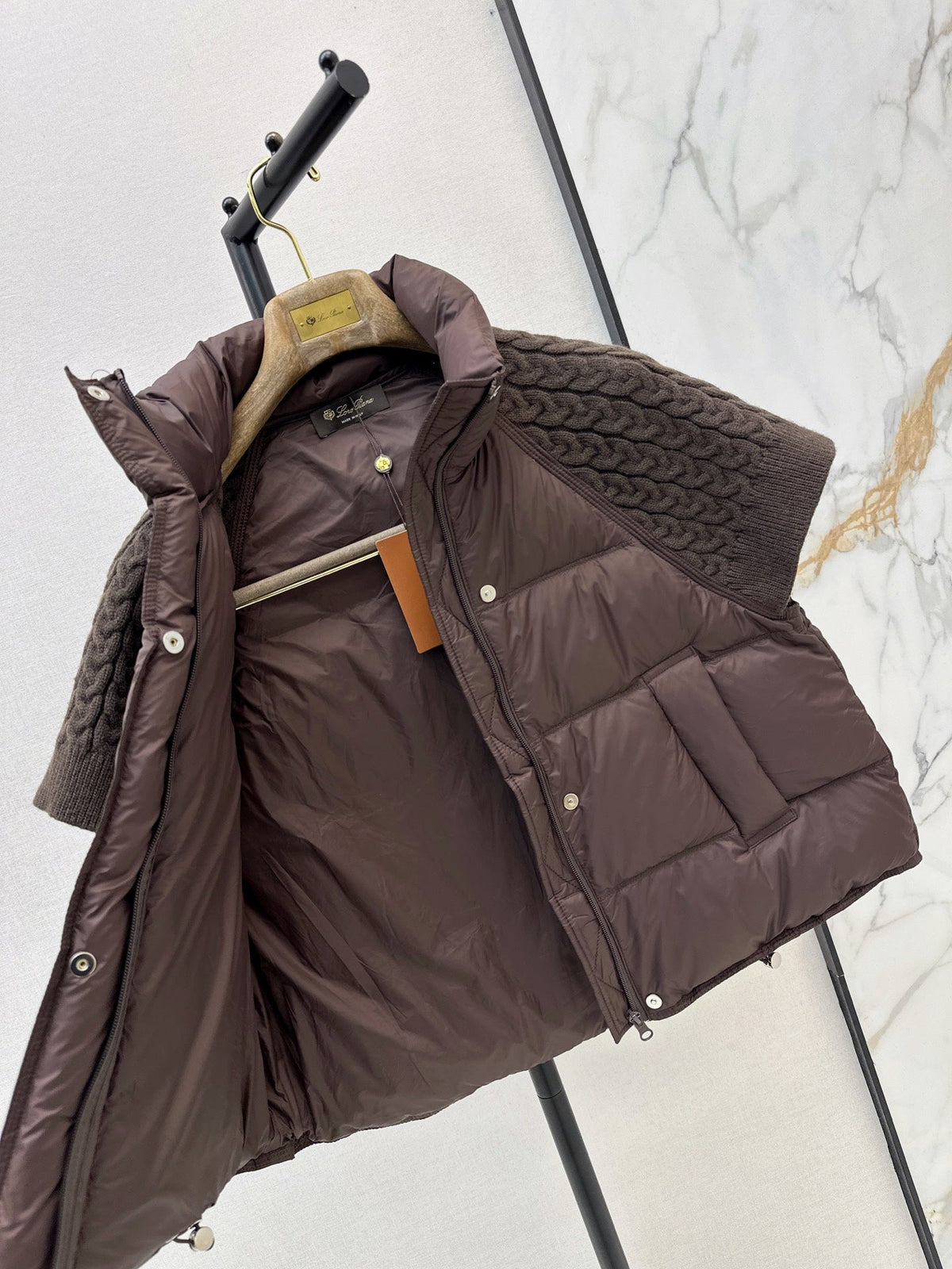 26 Fall/Winter New Wool Knit Patchwork Short-Sleeve Down Jacket