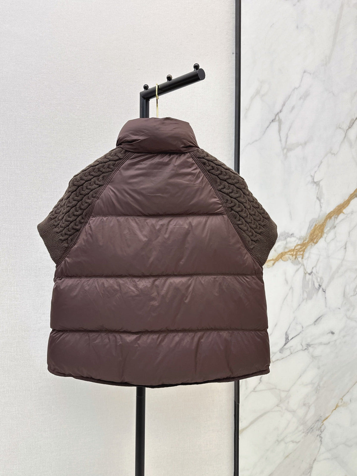 26 Fall/Winter New Wool Knit Patchwork Short-Sleeve Down Jacket