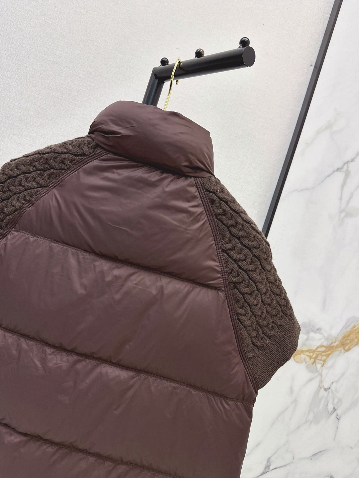 26 Fall/Winter New Wool Knit Patchwork Short-Sleeve Down Jacket