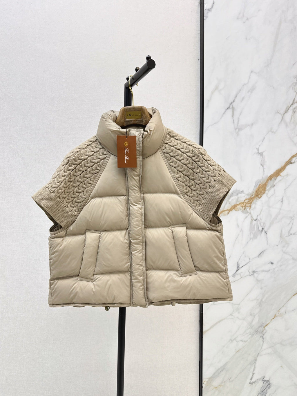 26 Fall/Winter New Wool Knit Patchwork Short-Sleeve Down Jacket