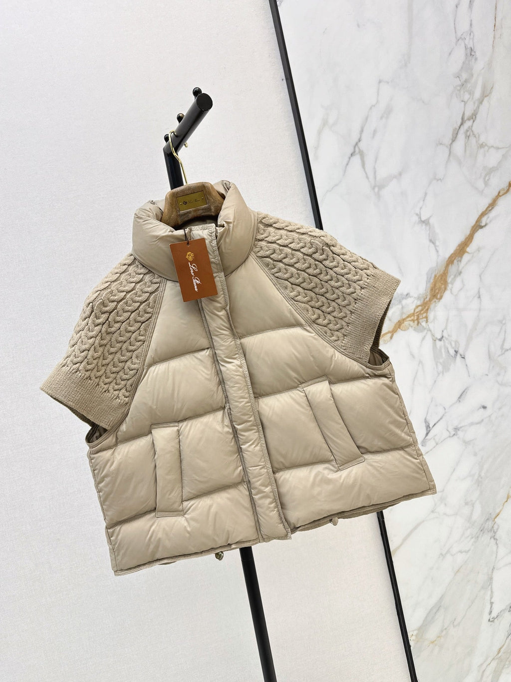 26 Fall/Winter New Wool Knit Patchwork Short-Sleeve Down Jacket