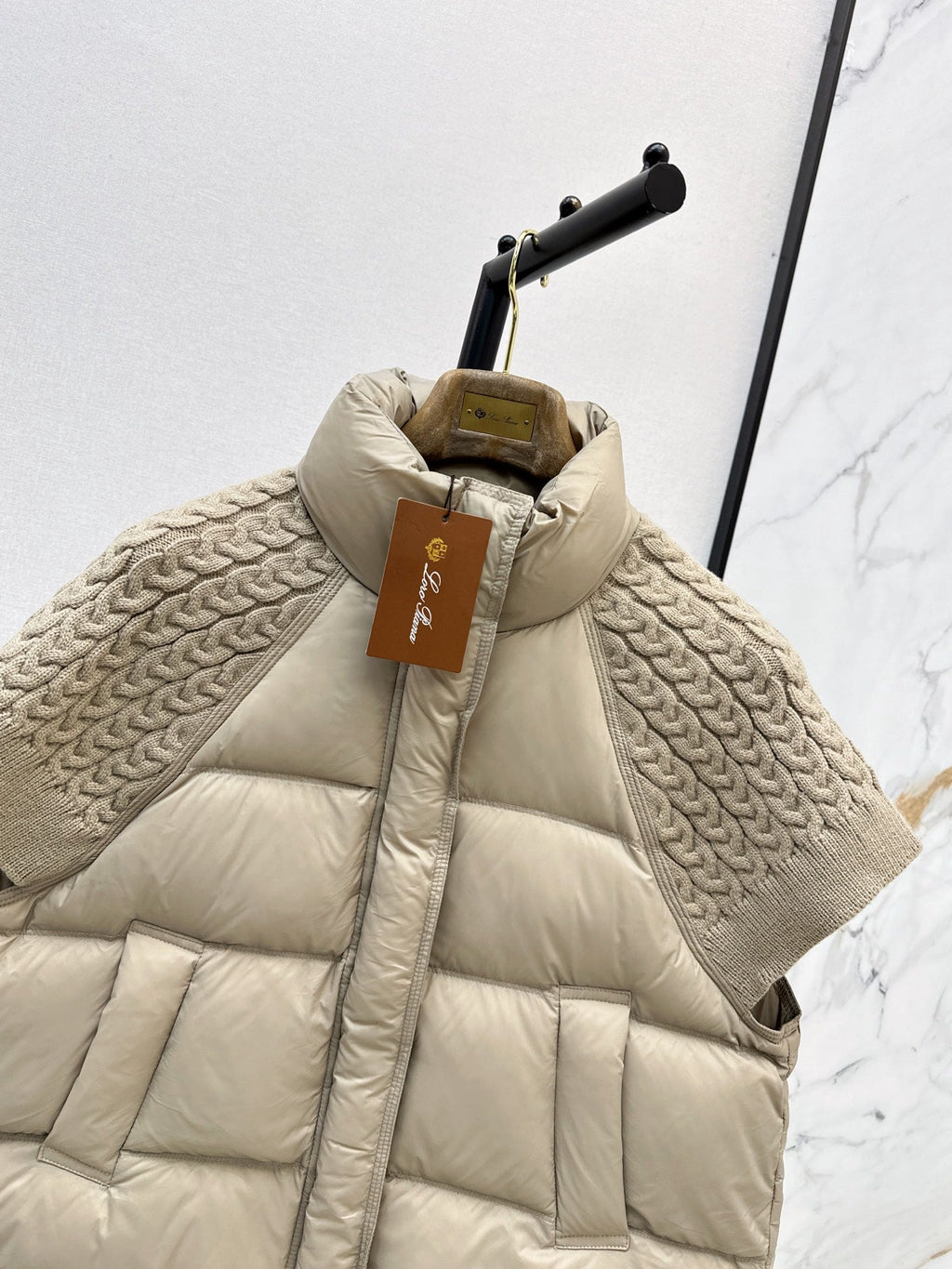 26 Fall/Winter New Wool Knit Patchwork Short-Sleeve Down Jacket