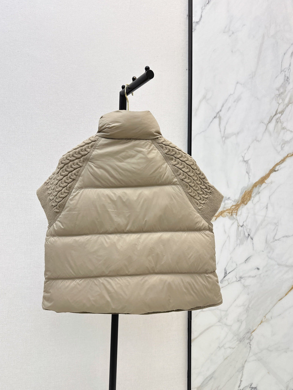 26 Fall/Winter New Wool Knit Patchwork Short-Sleeve Down Jacket