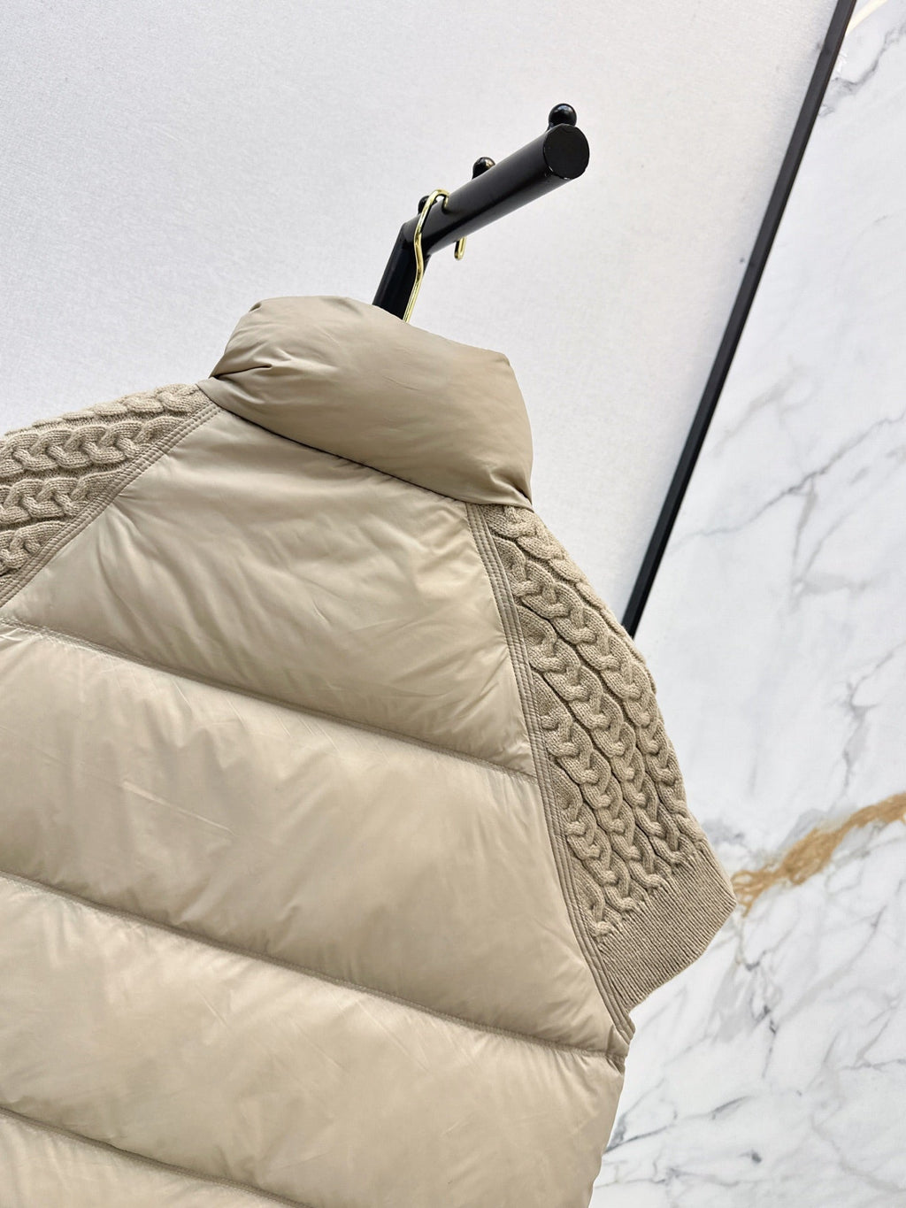 26 Fall/Winter New Wool Knit Patchwork Short-Sleeve Down Jacket