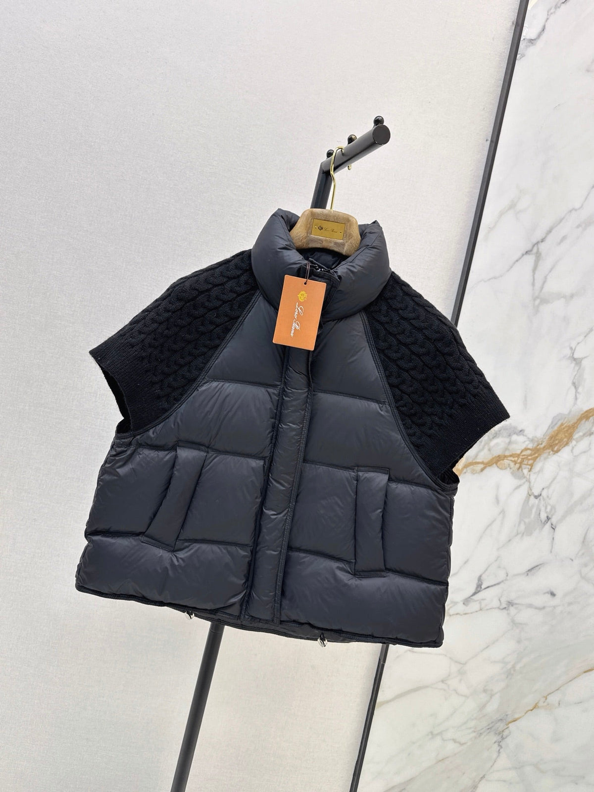 26 Fall/Winter New Wool Knit Patchwork Short-Sleeve Down Jacket