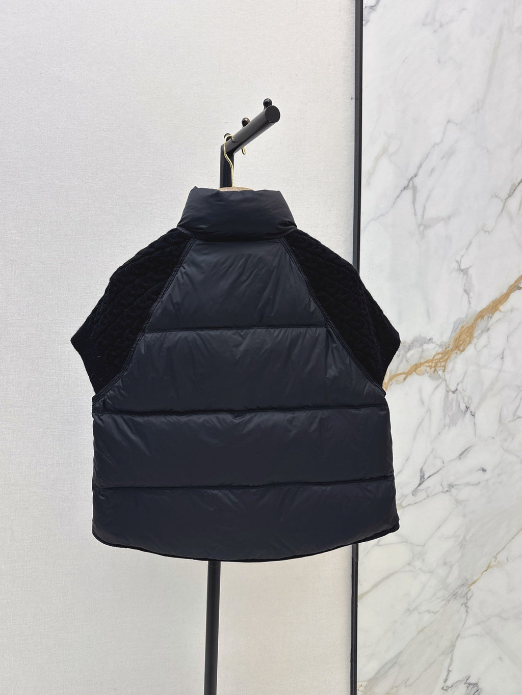26 Fall/Winter New Wool Knit Patchwork Short-Sleeve Down Jacket