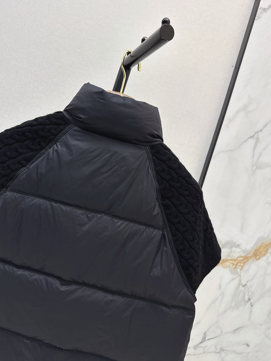 26 Fall/Winter New Wool Knit Patchwork Short-Sleeve Down Jacket