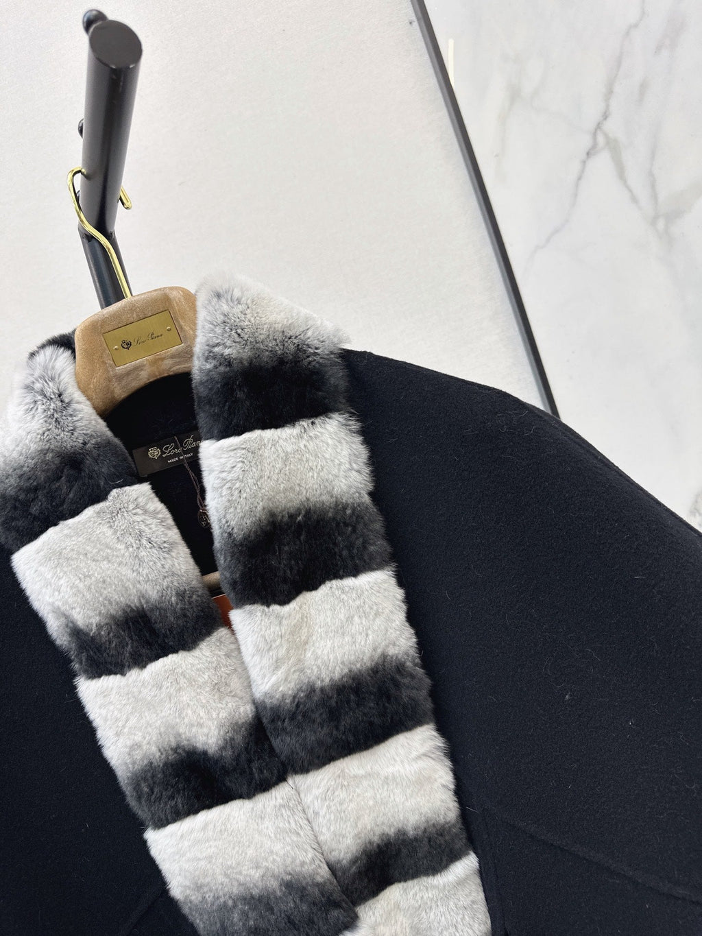 26 Fall/Winter Latest Color-Block Rex Rabbit Fur Tie Double-Sided Wool Cape Coat