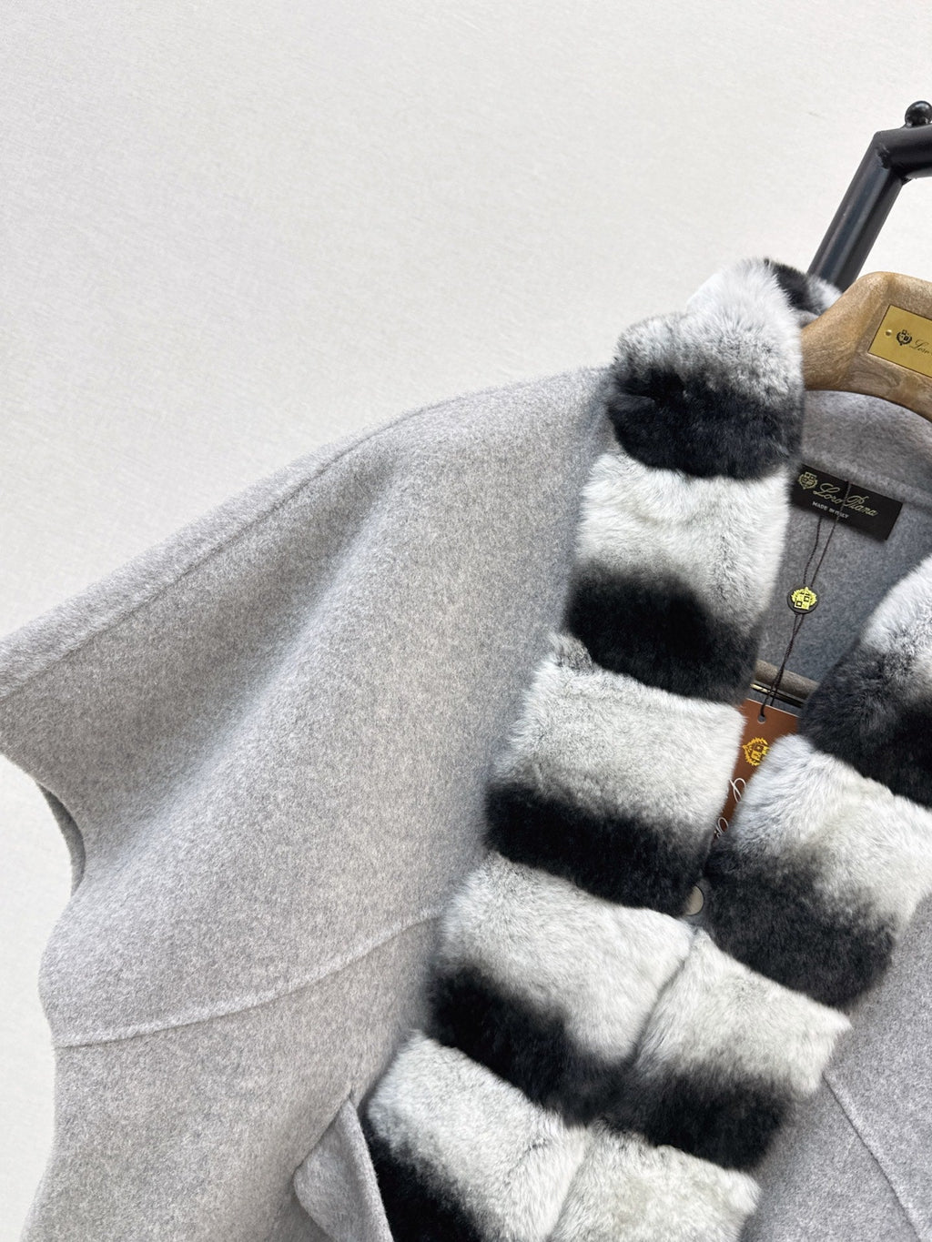 26 Fall/Winter Latest Color-Block Rex Rabbit Fur Tie Double-Sided Wool Cape Coat