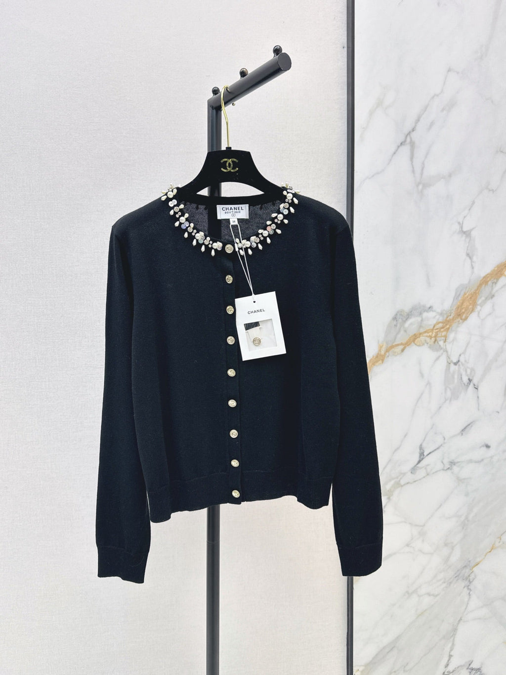 26 Fall/Winter Latest Handcrafted Heavy Embellished Rhinestone Pearl Knit Cardigan