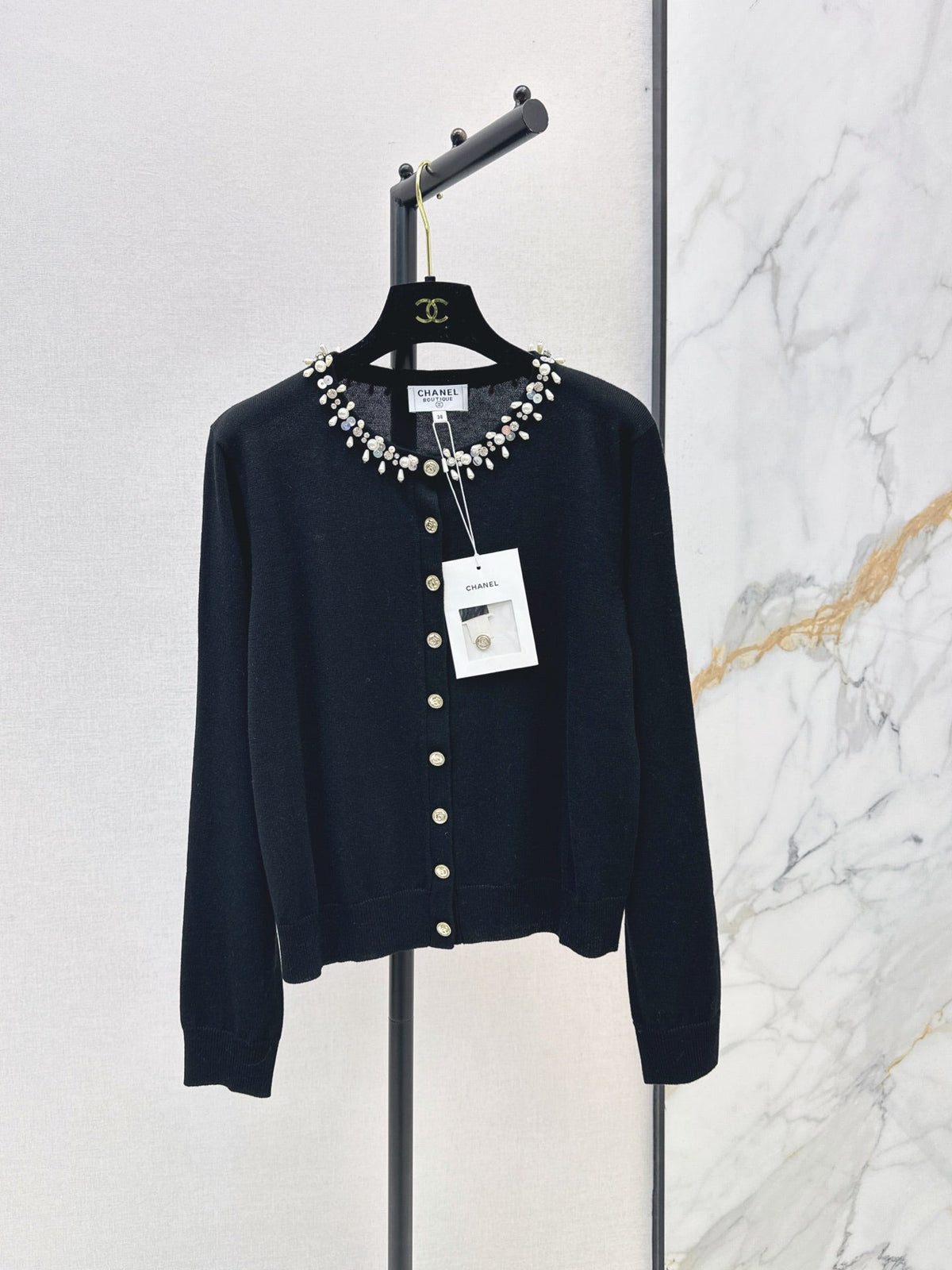 26 Fall/Winter Latest Handcrafted Heavy Embellished Rhinestone Pearl Knit Cardigan