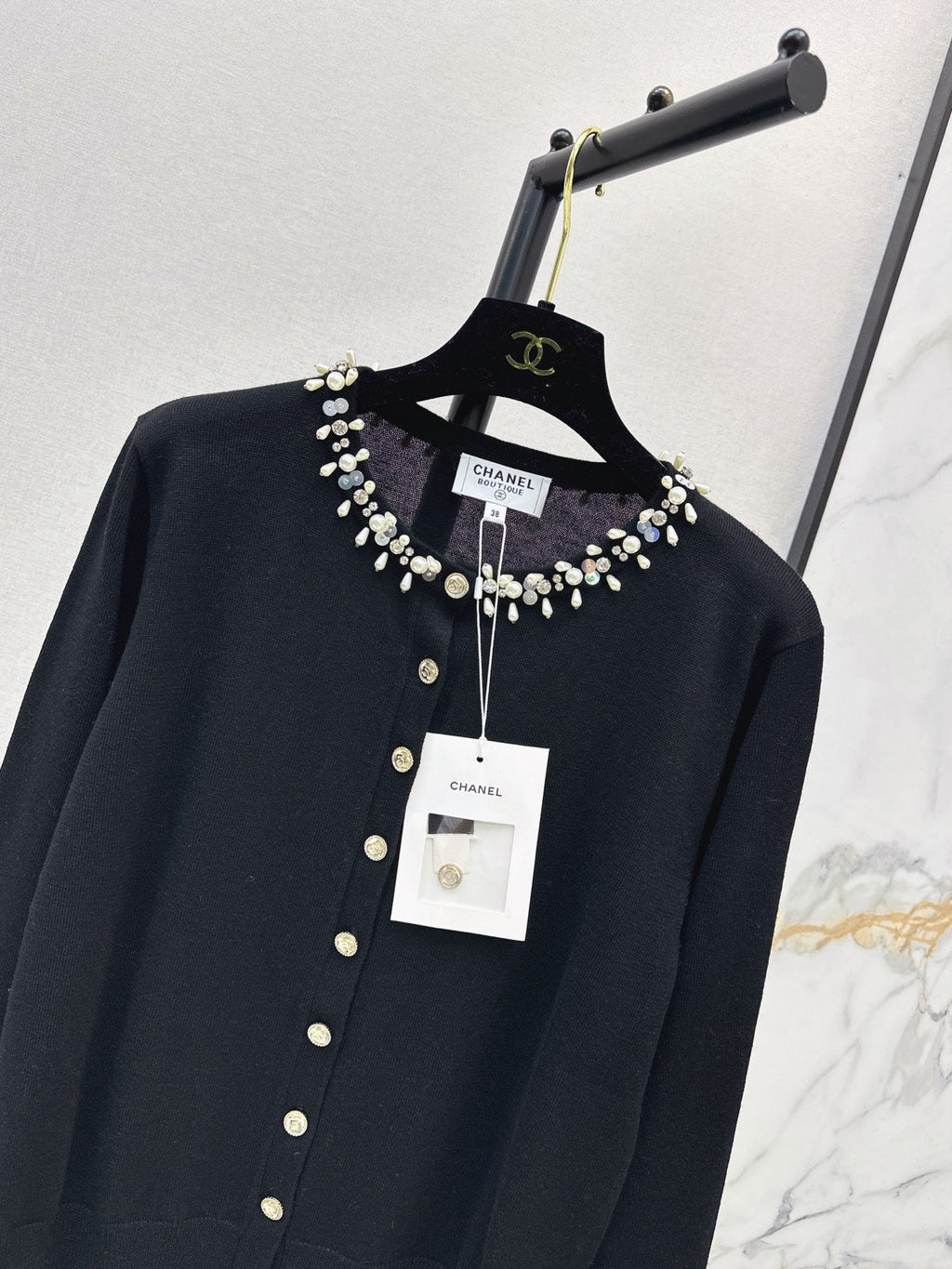 26 Fall/Winter Latest Handcrafted Heavy Embellished Rhinestone Pearl Knit Cardigan