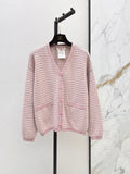 26 Fall/Winter Latest Pink Striped V-Neck Knit Cardigan
