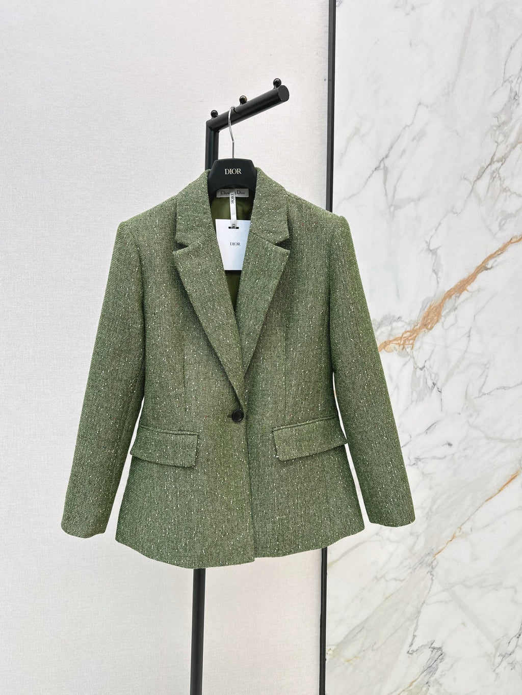 26 Fall/Winter Latest High-End Glittery Green Tweed Lapel Blazer