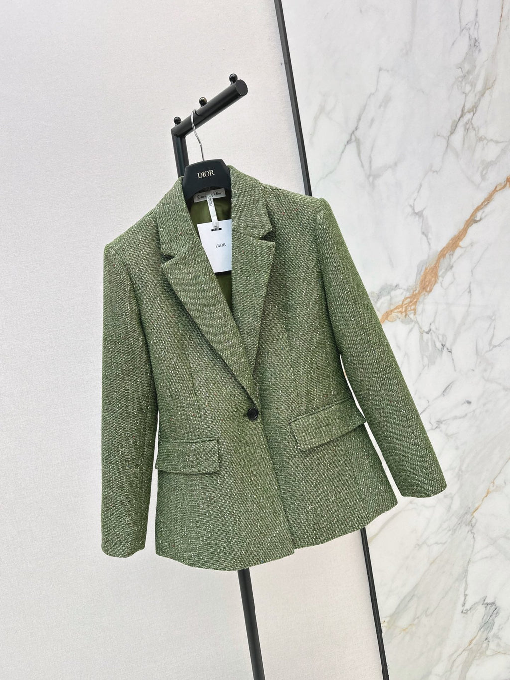 26 Fall/Winter Latest High-End Glittery Green Tweed Lapel Blazer
