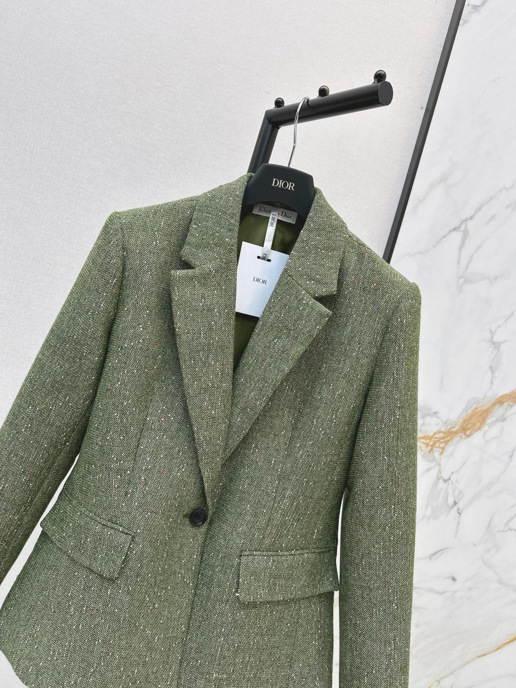 26 Fall/Winter Latest High-End Glittery Green Tweed Lapel Blazer