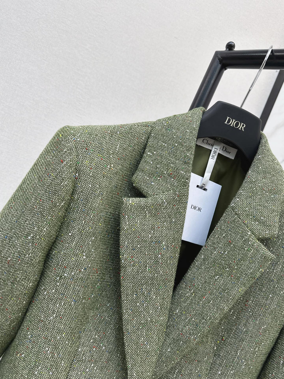 26 Fall/Winter Latest High-End Glittery Green Tweed Lapel Blazer