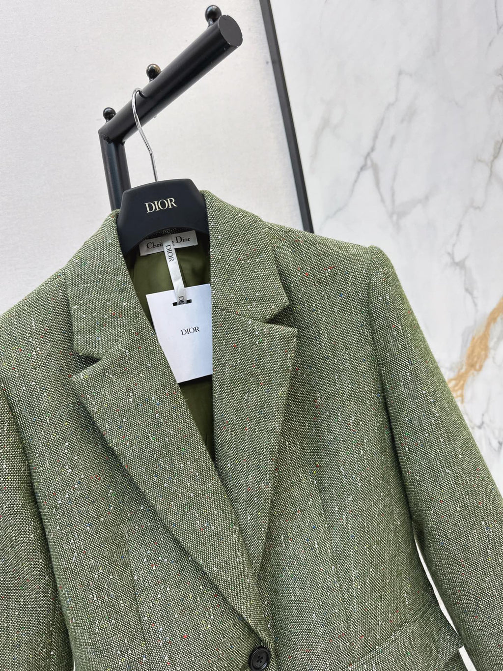 26 Fall/Winter Latest High-End Glittery Green Tweed Lapel Blazer