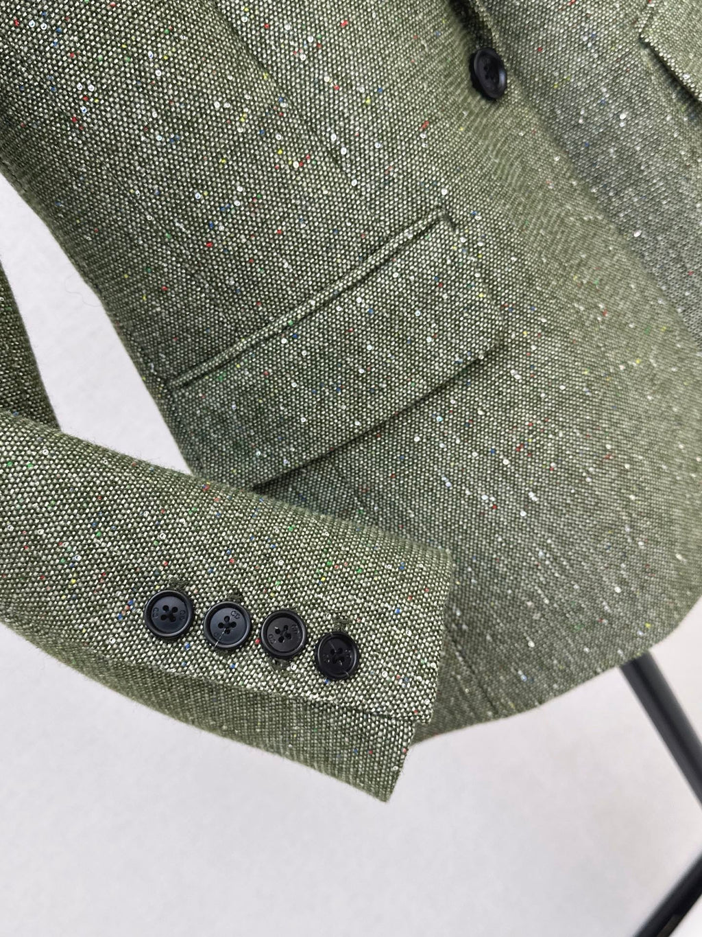 26 Fall/Winter Latest High-End Glittery Green Tweed Lapel Blazer