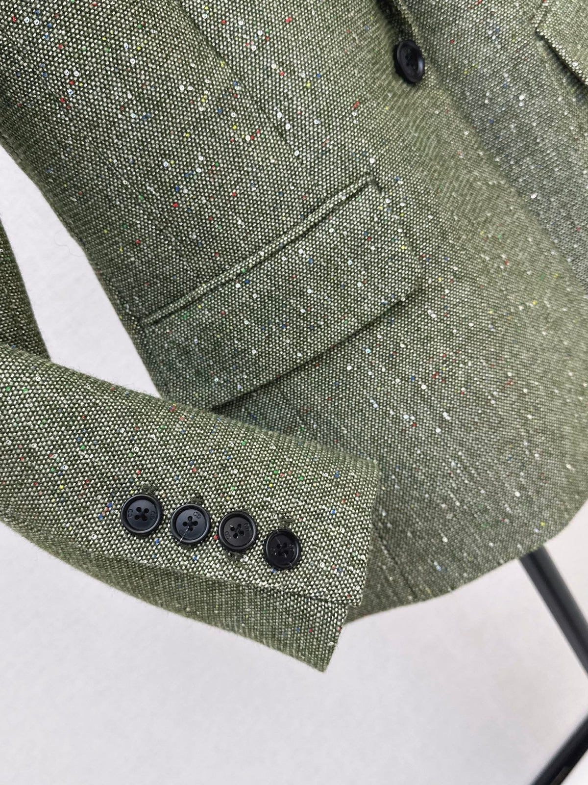 26 Fall/Winter Latest High-End Glittery Green Tweed Lapel Blazer