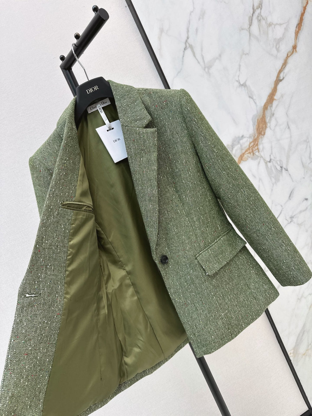 26 Fall/Winter Latest High-End Glittery Green Tweed Lapel Blazer