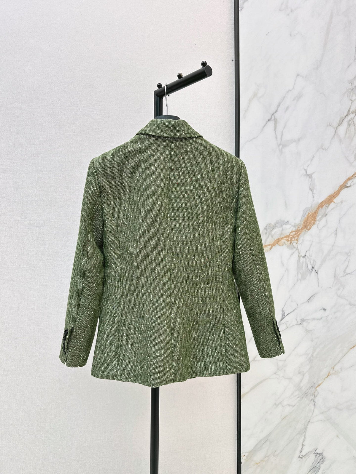 26 Fall/Winter Latest High-End Glittery Green Tweed Lapel Blazer