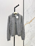 26Latest Autumn/Winter Speckled Grey Mohair Polo-Collar Knit